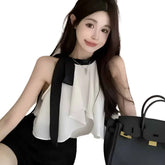 Soft Aesthetic Halter Bow Sleeveless Blouses